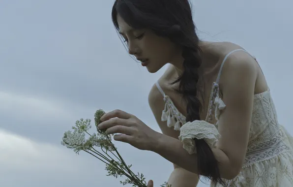 Beautiful, Asian, Model, Flowers, Woman, Cute, Pretty, Petite