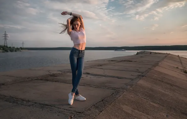 Грудь, закат, джинсы, майка, Надя, Dmitry Sn, Дмитрий Шульгин