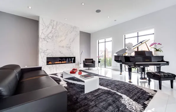 Интерьер, камин, фортепиано, гостиная, Vaughan Residence