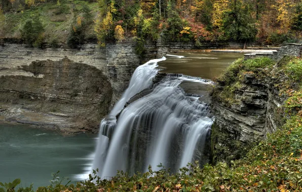 Картинка осень, пейзаж, река, водопад