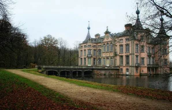 Осень, листья, вода, деревья, природа, красота, Замок, бельгия