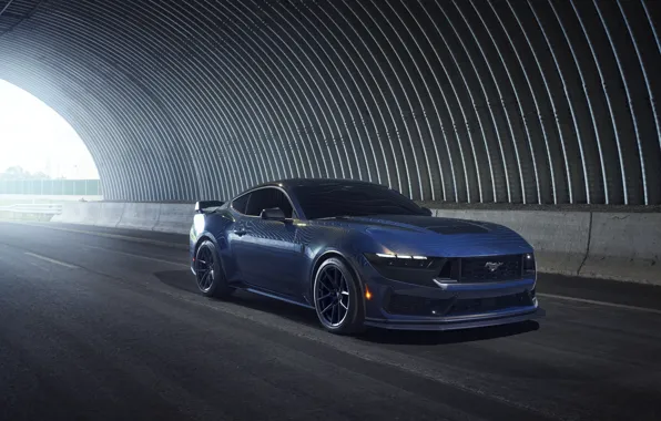 Mustang, Ford, Ford Mustang, Blue, Front, Side, 2024, Dark Horse