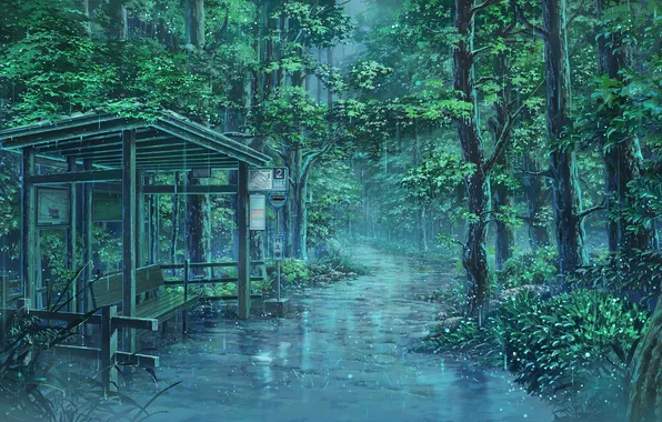 Green, forest, rain, nature, water, digital art, artwork, environment