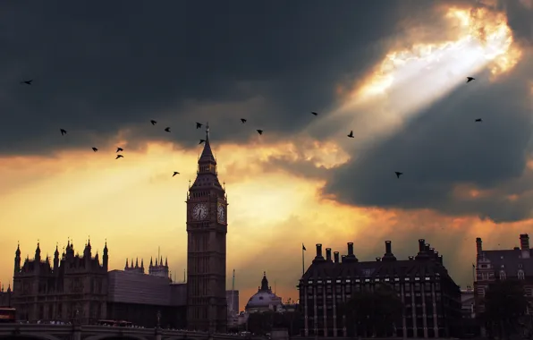 Картинка закат, Лондон, Биг Бен, sunset, London, Big Ben