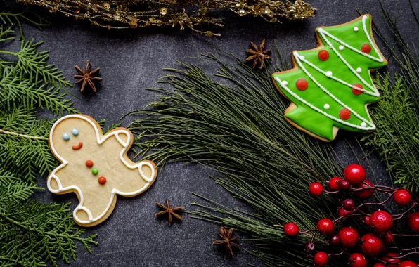 Украшения, Новый Год, печенье, Рождество, Christmas, wood, New Year, cookies