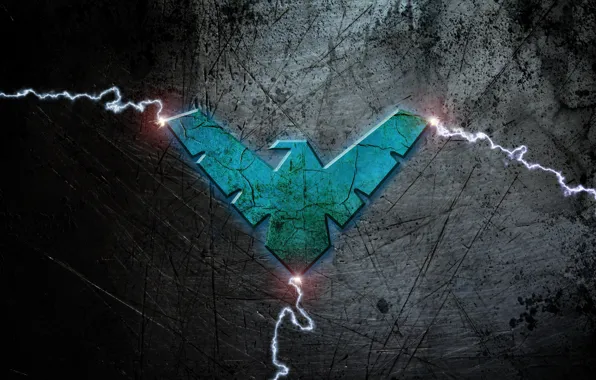 Знак, молнии, эмблема, logo, symbol, Найтвинг, Nightwing