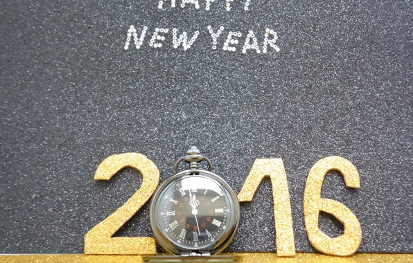 Часы, Новый Год, цифры, golden, New Year, Happy, glitter, 2016