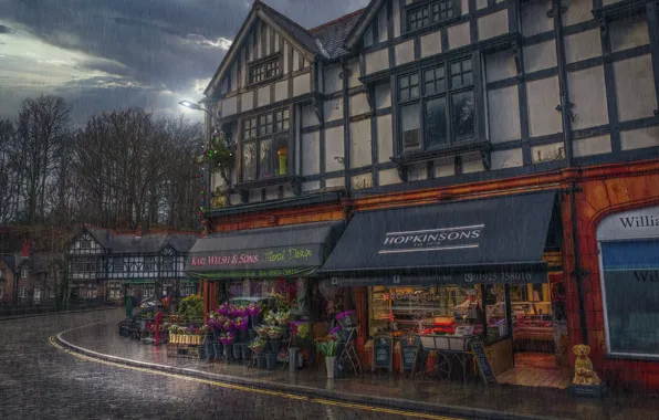 Картинка город, дождь, England, Lymm