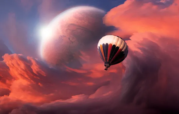 Картинка небо, облака, планета, Воздушный шар