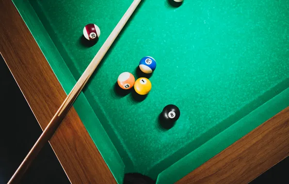 Pool, spheres, billiard table