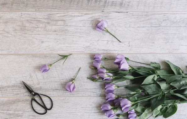 Букет, Beautiful, wood, flowers, purple, Эустома, Decor