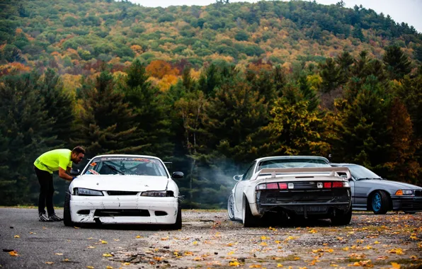 Осень, лес, nissan, дрифт, белые, japan, ниссан, s15