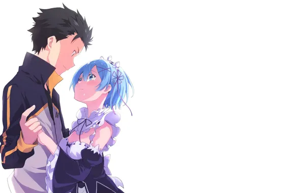 Романтика, аниме, арт, пара, двое, Субару, Re: Zero kara Hajimeru Isekai Seikatsu, Рем