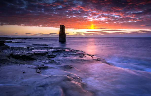 Море, пейзаж, закат, St Marys navigation marker