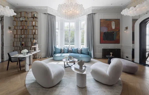 Дизайн, стиль, комната, домашний офис, мягкая мебель, by Houzz UK, роскошный рабочий кабинет с гостиной, …