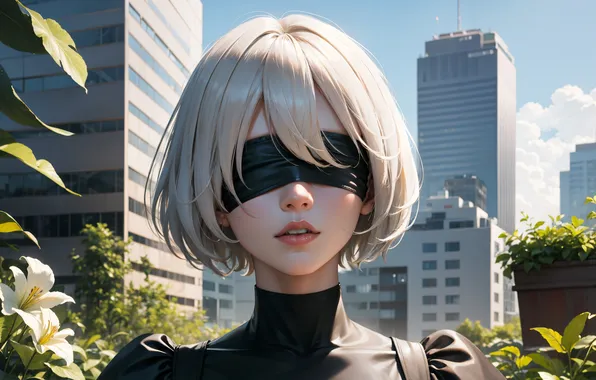 Девушка, игра, портрет, киборг, Nier Automata