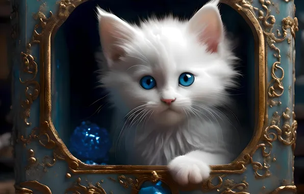 Кошка, взгляд, котенок, мордашка, ИИ-арт, нейросеть
