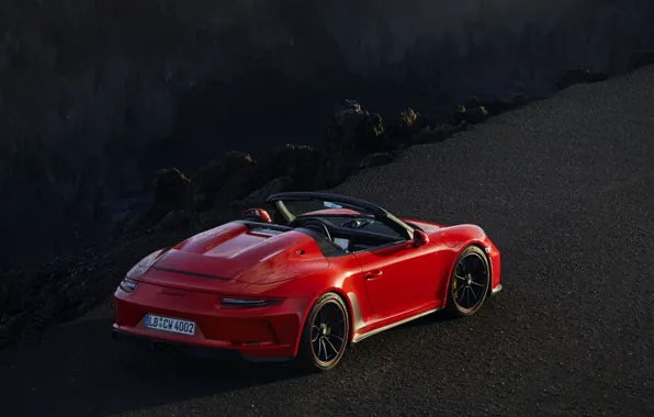 Красный, камни, обрыв, 911, Porsche, Speedster, 991, 2019