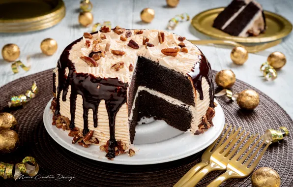 Картинка шоколад, торт, орехи, крем