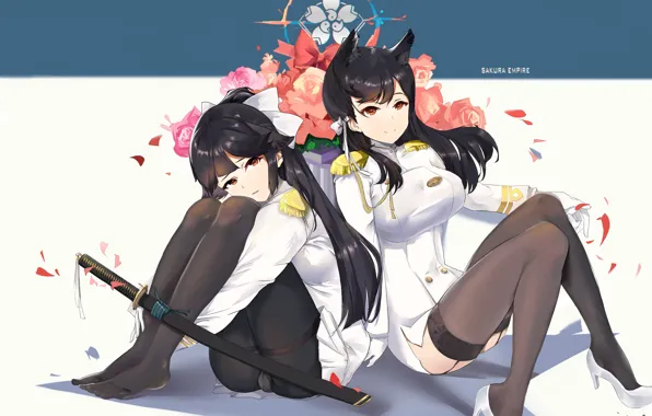 Девушки, аниме, флаг, арт, Azur Lane