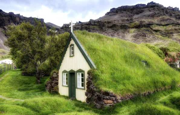 Landscape, background, iceland, church, 5k