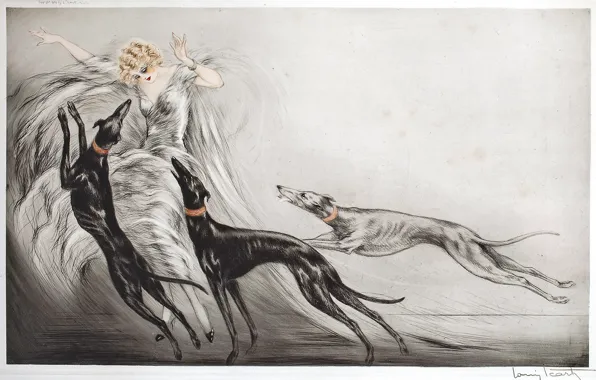 Картинка собаки, 1929, Louis Icart, Охота с гончими II