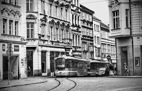 Картинка Город, Чехия, Улица, Трамвай, Street, Town, Czech Republic, Tram