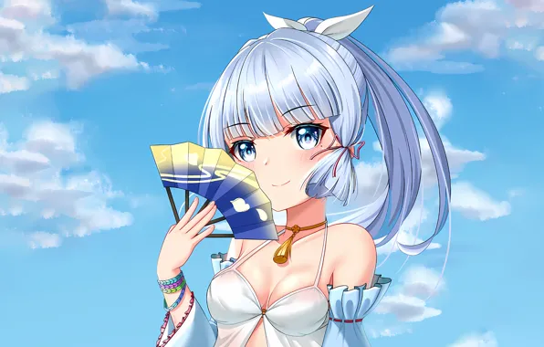 Girl, sexy, cleavage, blouse, long hair, boobs, anime, beautiful