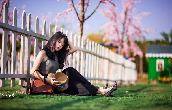 Взгляд, девушка, забор, азиатка