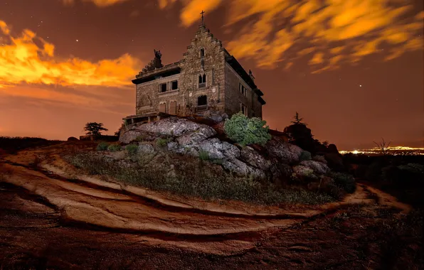 Картинка поле, ночь, дома