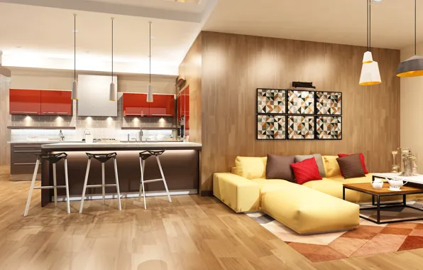 Диван, графика, подушки, кухня, Design, гостиная, Interior, Kitchen