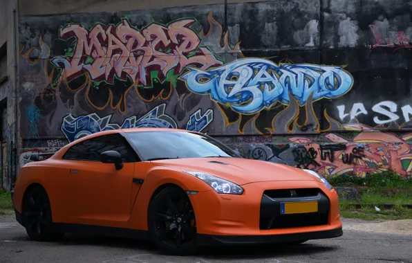 Nissan, graffiti, gtr, matte, ornge