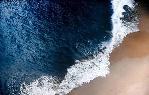 Waves, ocean, blue, sand, surf, tide, aerial view