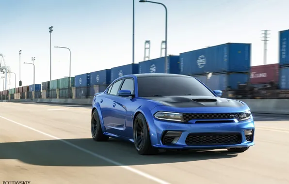 Авто, Синий, Машина, Car, Автомобиль, Render, Dodge Charger, Hellcat