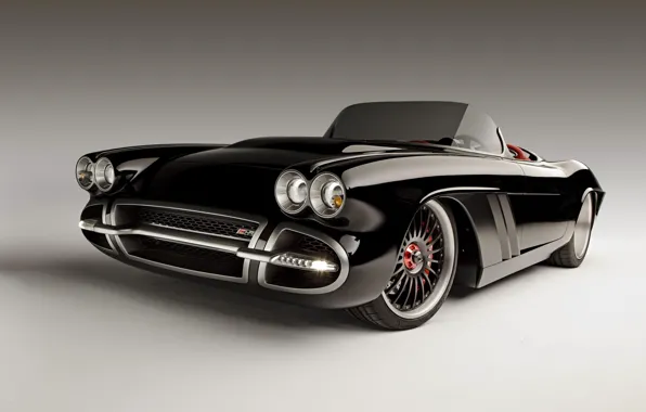Картинка чёрный, тюнинг, Corvette, Chevrolet, tuning, передок, ренднринг, by Roadster Shop