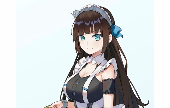 Girl, sexy, cleavage, long hair, dress, brown hair, boobs, anime