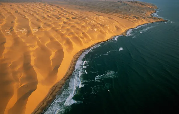 Картинка песок, море, океан, пустыня, Африка, Намибия