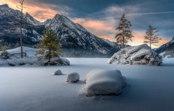Зима, горы, озеро, Германия, Бавария