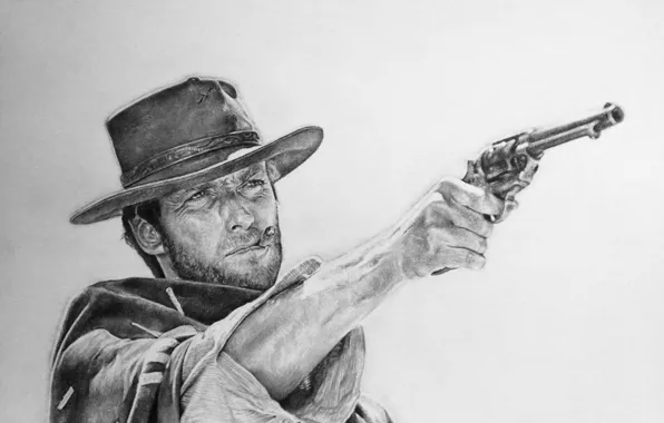 Рисунок, револьвер, вестерн, Clint Eastwood, Клинт Иствуд