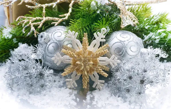 Праздник, новый год, new year, снежинка, елочные украшения, holiday