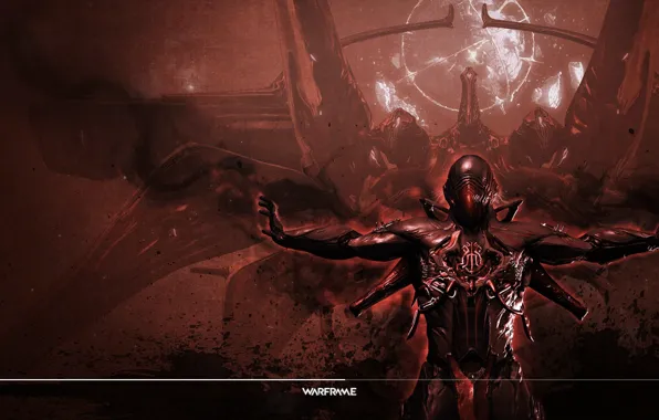 Красный, корабль, убийца, сталкер, Warframe, луна., Варфрейм