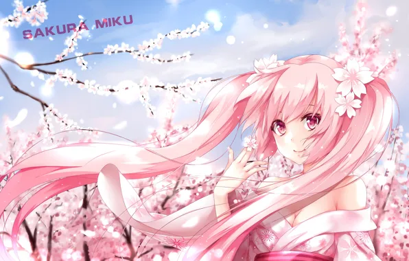 Девушка, аниме, сакура, арт, vocaloid, hatsune miku, sakura miku