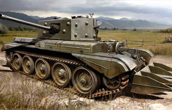 Рисунок, арт, Великобритания, Cromwell, британский средний крейсерский танк, Mk.VIII, Кромвель, Tank Cruiser