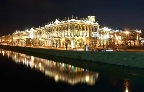 Картинка отражение, Ночь, Питер, Санкт-Петербург, Эрмитаж