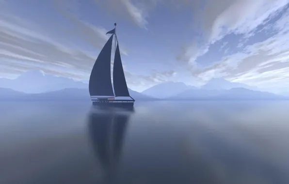 Картинка море, облака, утро, яхта, парус, Пейзаж