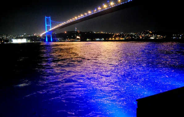 Ночь, мост, Bridge, Стамбул, Турция, night, Istanbul, Turkey