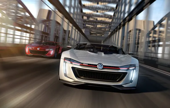 Car, Roadster, concept, Volkswagen, в движении, render, GTI