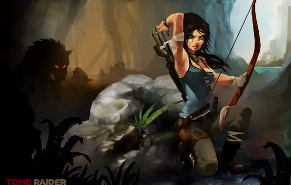 Картинка арт, волки, Tomb Raider, Лара Крофт, Lara Croft