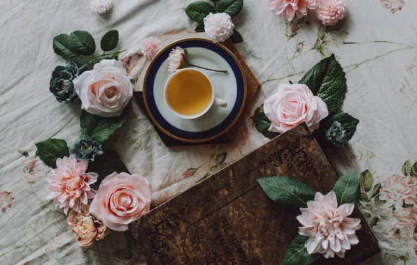 Цветы, книга, винтаж, декор