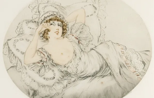 Картинка 1914, Соблазн, офорт, сухая игла, Louis Icart, арт-деко